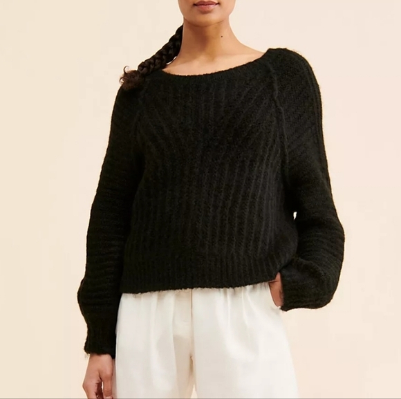 Free People Carter Pullover Sweater SMALL Black Oversized Relaxed Fit - Picture 2 of 9
